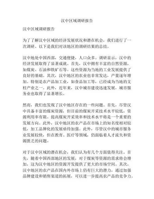 汉中区域调研报告