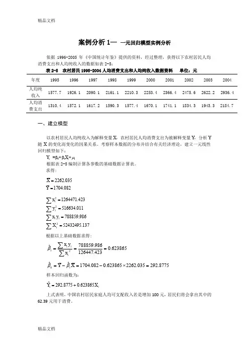 最新计量经济学案例分析一元回归模型实例分析