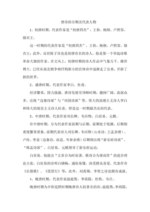 唐诗的分期及代表人物