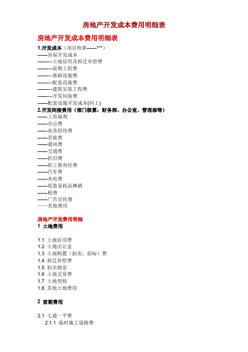 房地产开发成本费用明细表