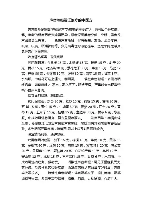 声音嘶哑辩证治疗的中医方