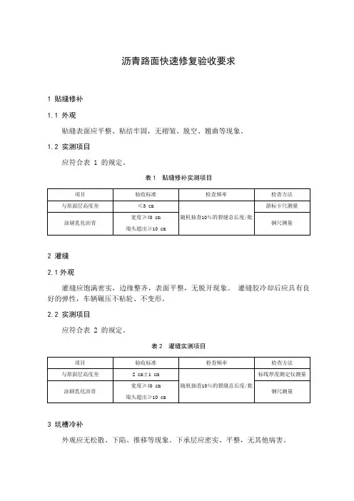 沥青路面快速修复验收要求