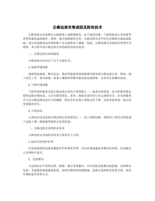 公路边坡灾害成因及防治技术