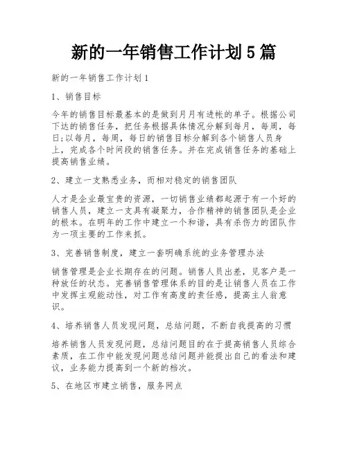 新的一年销售工作计划5篇