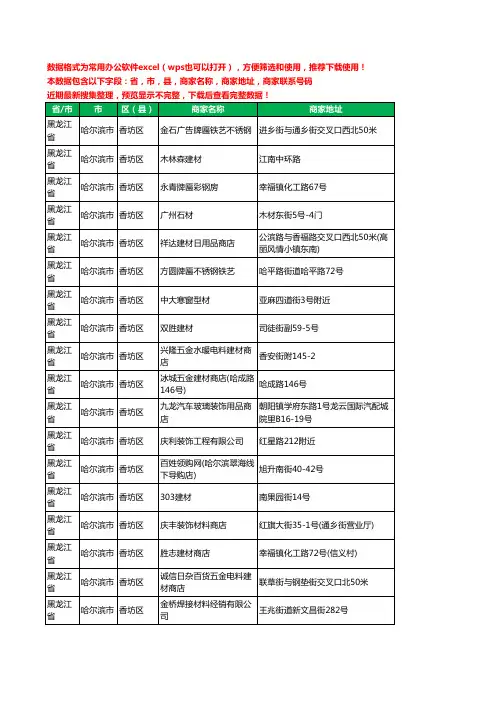 2020新版黑龙江省哈尔滨市香坊区建材工商企业公司商家名录名单联系电话号码地址大全433家