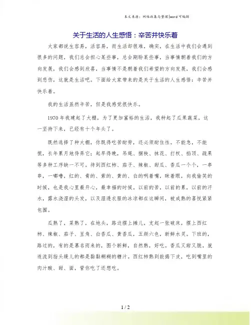 关于生活的人生感悟：辛苦并快乐着.doc