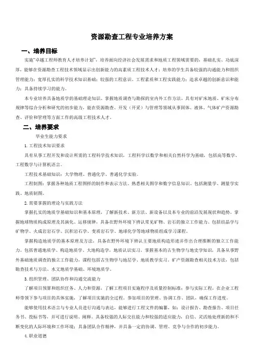 资源勘查工程专业培养方案