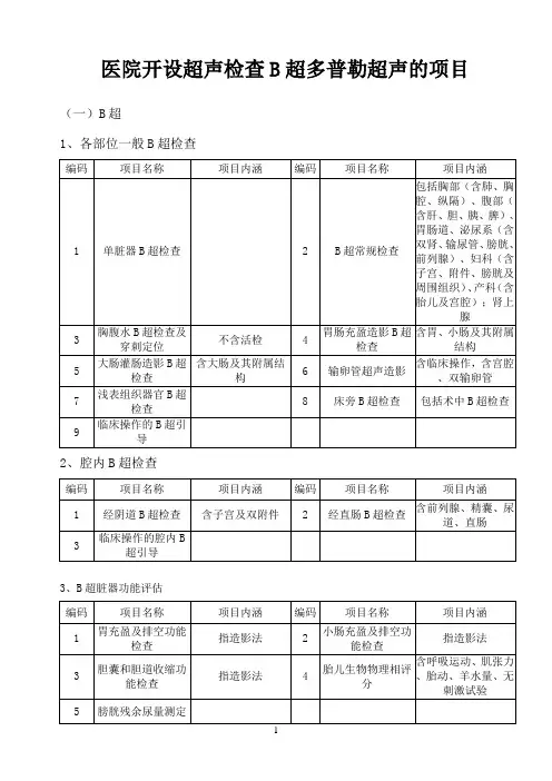医院开设超声检查B超多普勒超声的项目