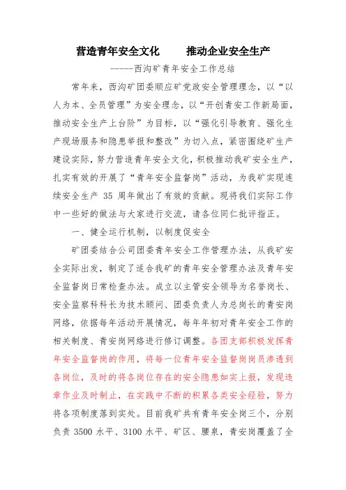 营造青年安全文化  推动企业安全生产