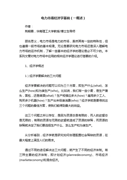 电力市场经济学基础（一概述）