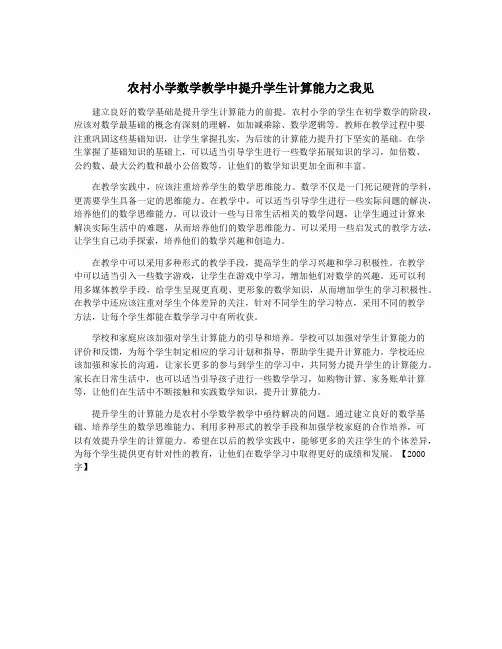 农村小学数学教学中提升学生计算能力之我见