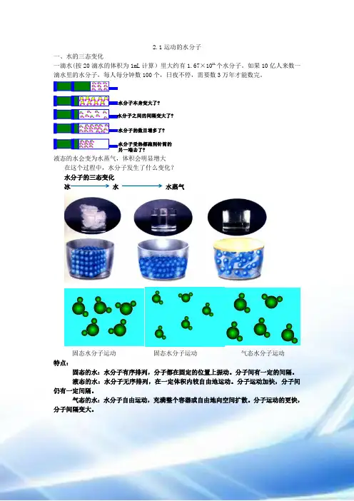 鲁教版九年级化学学案——2.1运动的水分子