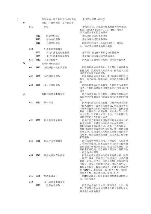 I信息传输、软件和信息技术服务业代码