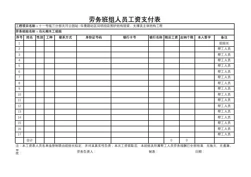 劳务班组人员工资支付表