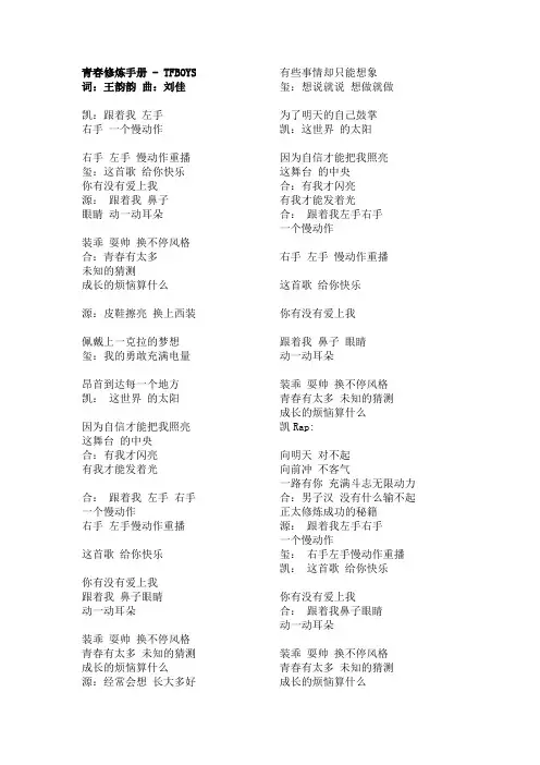 青春修炼手册歌词