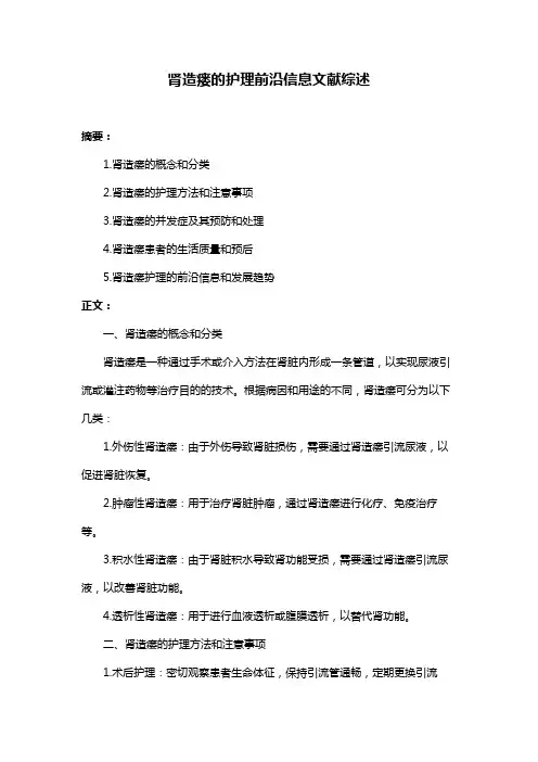 肾造瘘的护理前沿信息文献综述