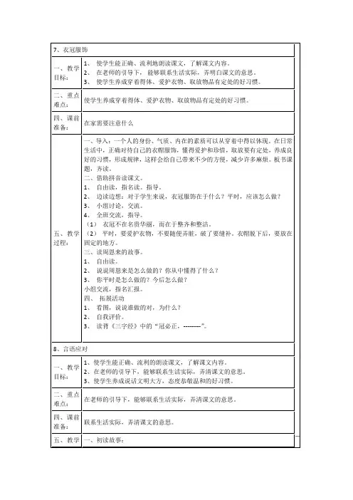 齐鲁版七年级传统文化教案
