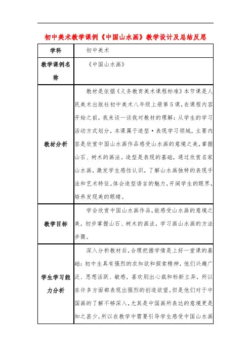 初中美术教学课例《中国山水画》教学设计及总结反思