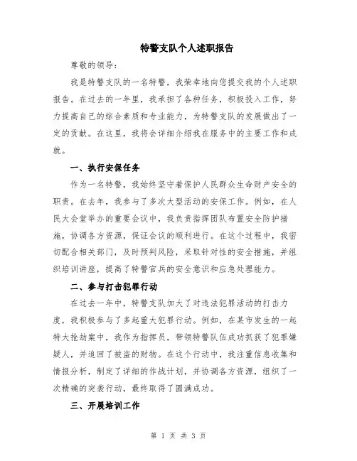 特警支队个人述职报告