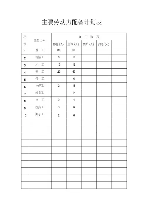主要劳动力配备计划表