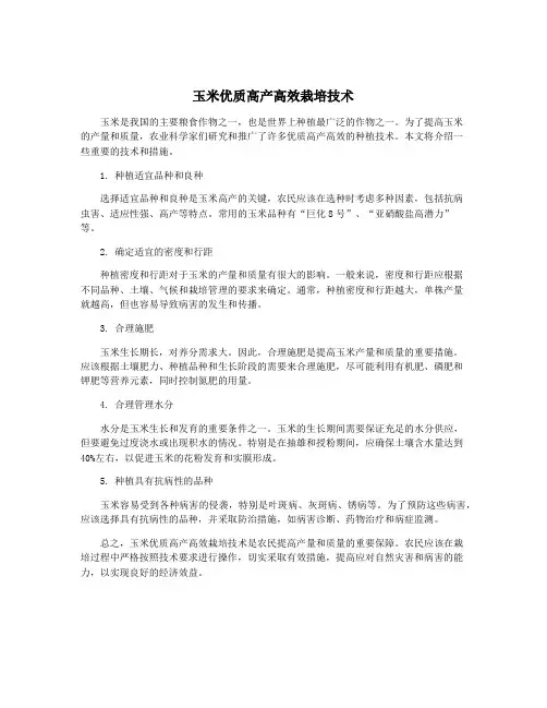 玉米优质高产高效栽培技术