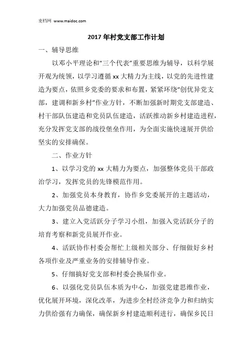 2017年村党支部工作计划_1