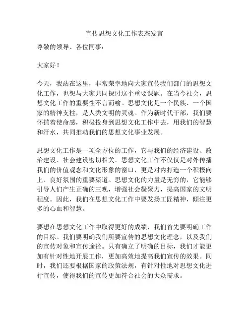 宣传思想文化工作表态发言