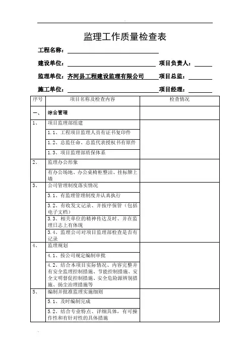 监理工作质量检查表