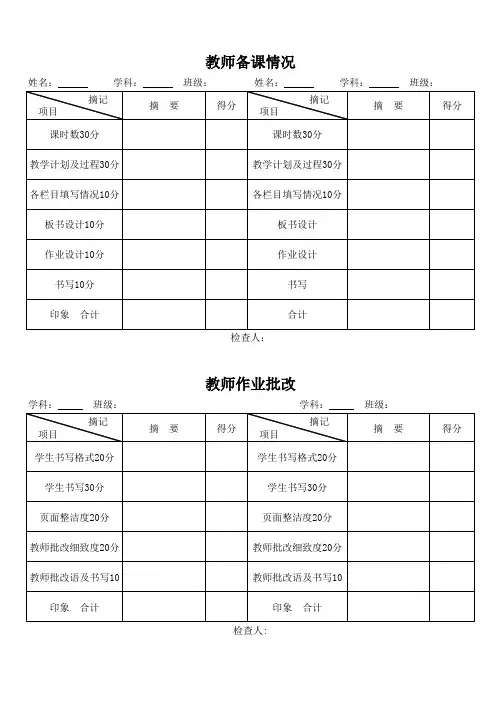 教师备课检查表