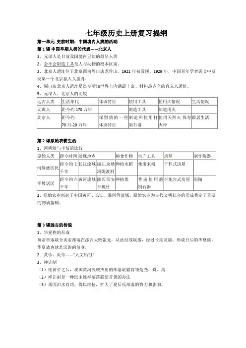 七年级历史上册复习提纲