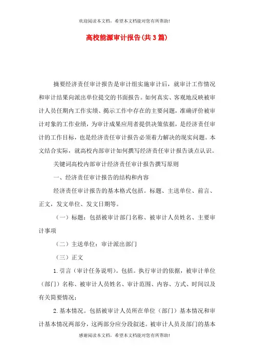 高校能源审计报告(共3篇)(三)