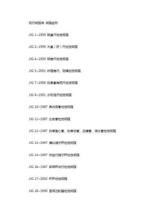 国家计量检定规程目录JJG计量检定规程大全