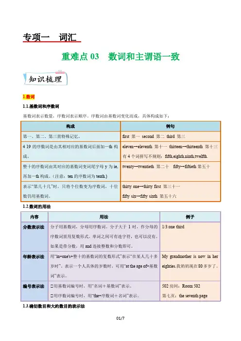 重难点03数词和主谓语一致-2023年中考英语【热点·重点·难点】专练(全国通用)(原卷版)