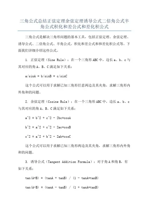 三角公式总结正弦定理余弦定理诱导公式二倍角公式半角公式积化和差公式和差化积公式