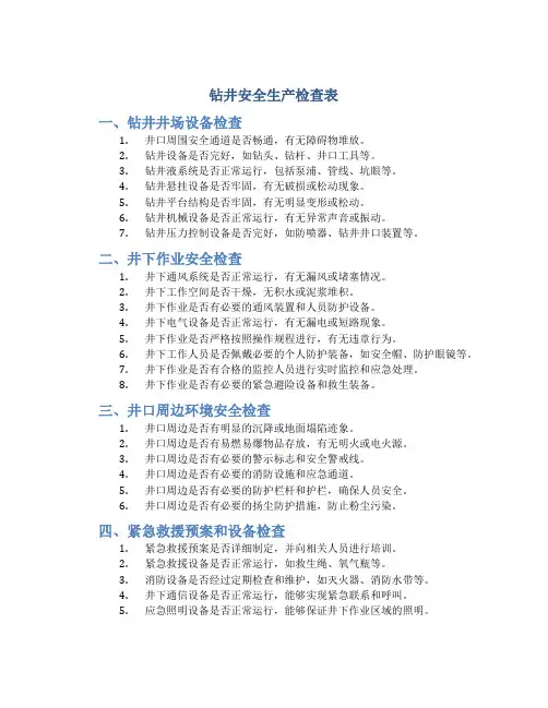 钻井安全生产检查表