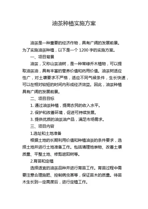 油茶种植实施方案