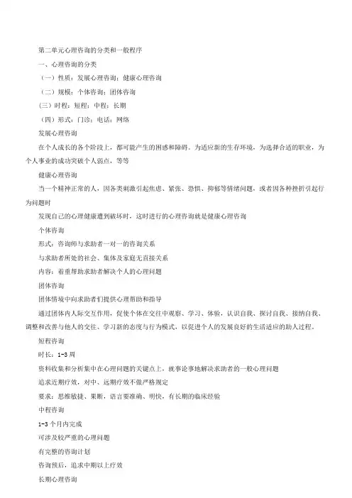 第二单元心理咨询的分类和一般程序