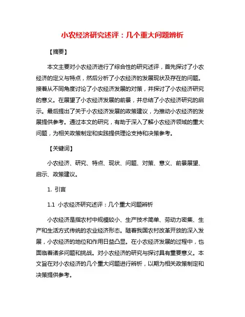 小农经济研究述评：几个重大问题辨析
