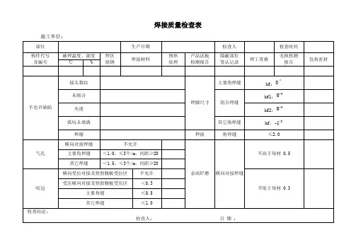 焊接质量检查表