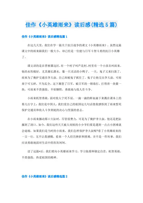 佳作《小英雄雨来》读后感(精选5篇)