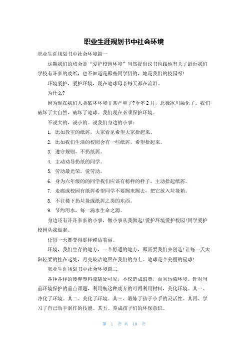 职业生涯规划书中社会环境