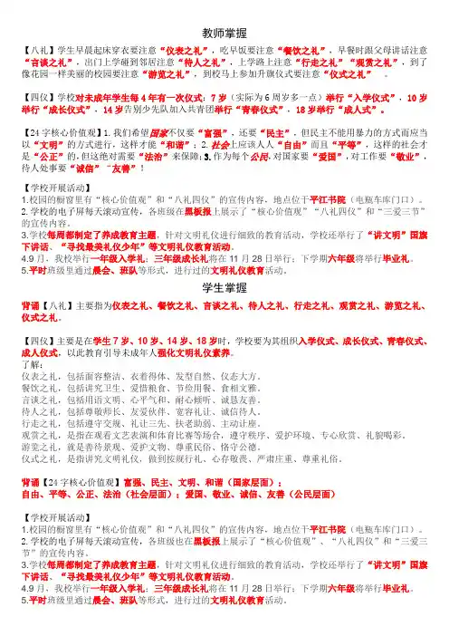 八礼四仪 24字核心价值观(教师和学生)