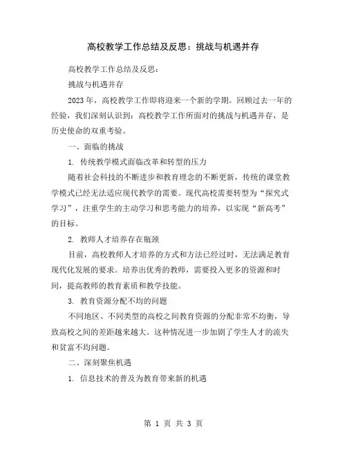 高校教学工作总结及反思：挑战与机遇并存