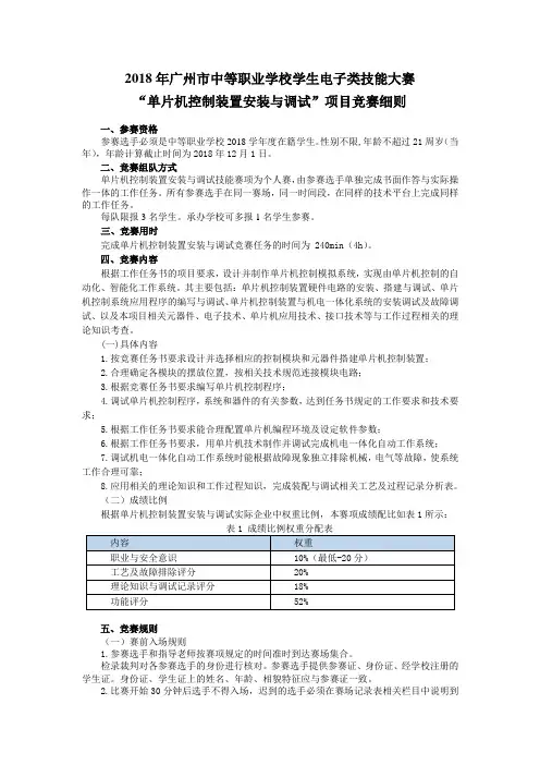 2018年广州市中等职业学校学生电子类技能大赛