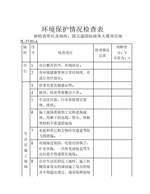 环境保护情况检查表