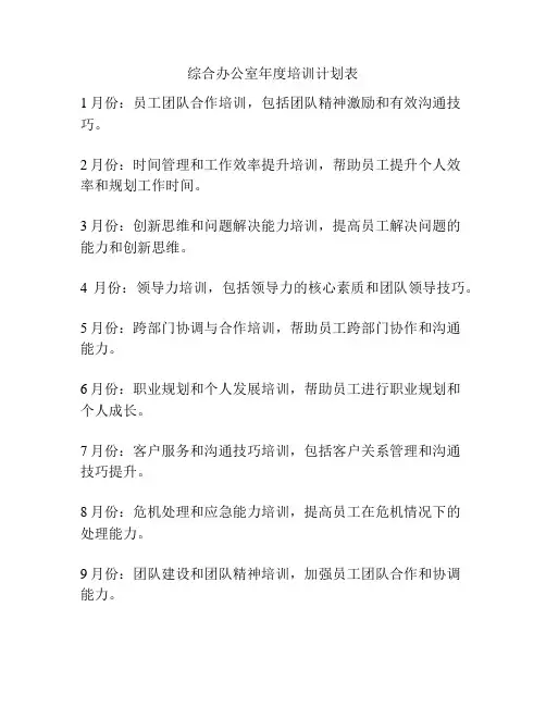 综合办公室年度培训计划表