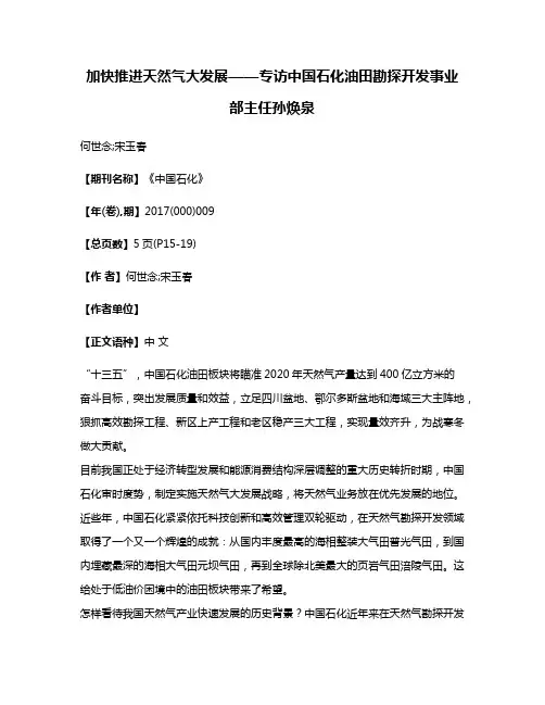 加快推进天然气大发展——专访中国石化油田勘探开发事业部主任孙焕泉