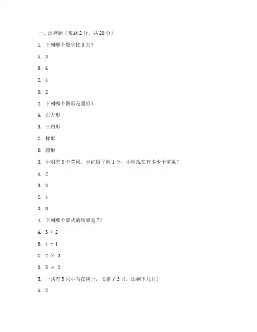 幼儿生升小学的数学试卷