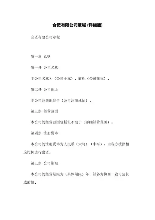 合资有限公司章程 (详细版)