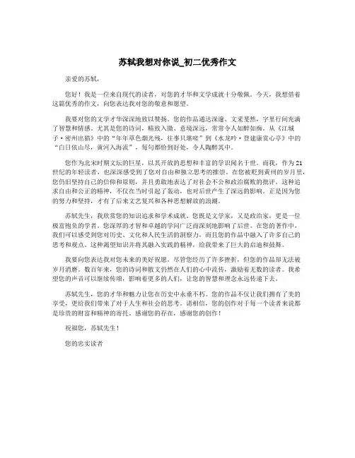 苏轼我想对你说_初二优秀作文